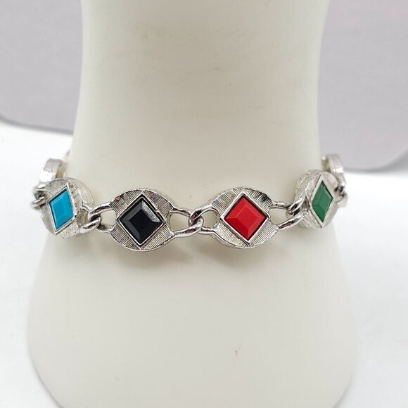 1967 Sarah Coventry Harlequin Reversible Bracelet Sea Life Colorful Geometric - Picture 5 of 9